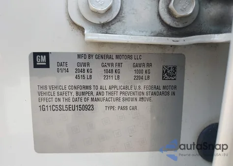 2014 Chevrolet Malibu 1Lt from USA, damaged, VIN 1G11C5SL5EU150923